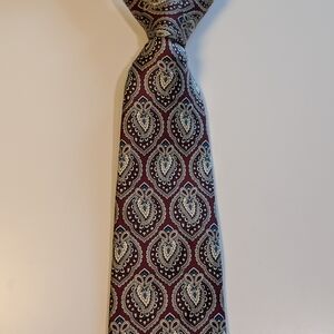 Cotswold Collection J.S. Blank Silk Tie Burgundy Red Teal Medallion Foulard 3.5"